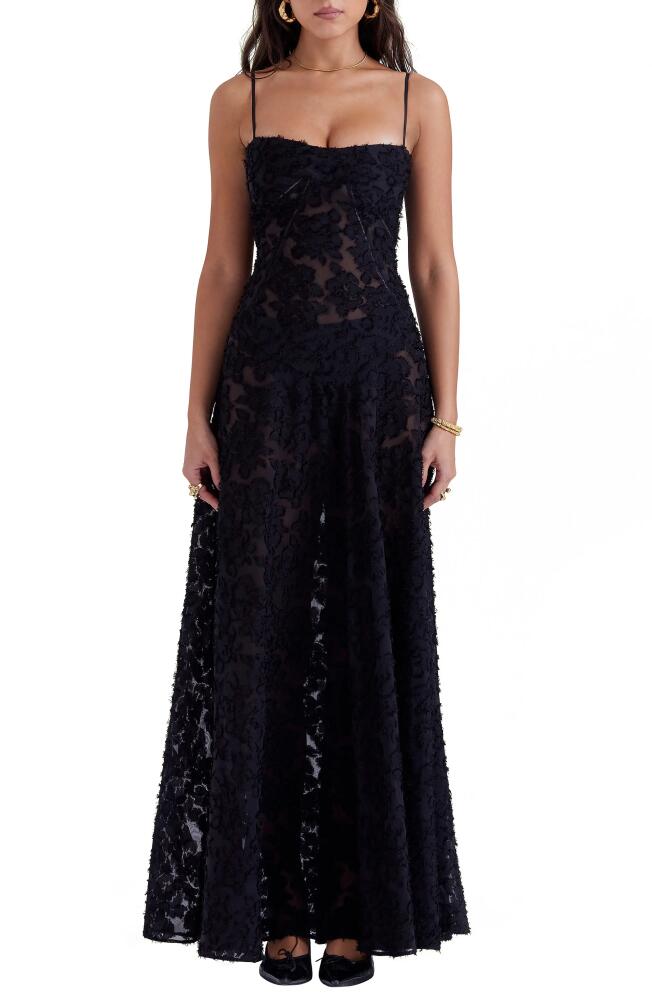 HOUSE OF CB Seren Blush Sheer Lace-Up Back Gown in Black Cover