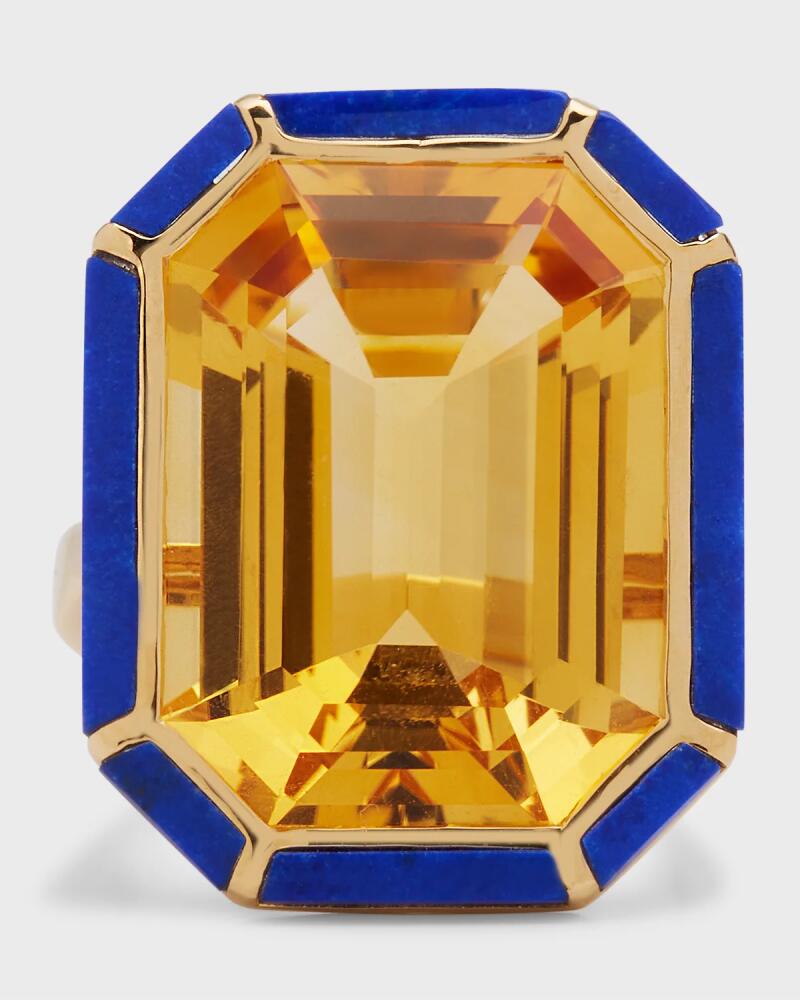 Goshwara 18K Yellow Gold Emerald-Cut Ring With Citrine And Lapis Lazuli Cover