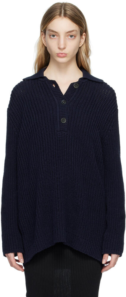 OUR LEGACY Navy Spread Collar Sweater Cover