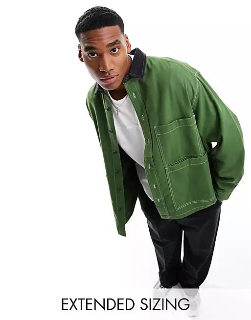 ASOS DESIGN overshirt with cord collar in green Cover