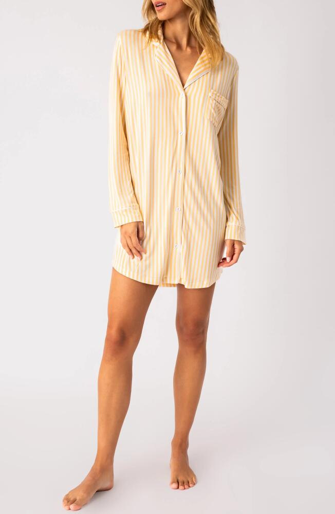 PJ Salvage Lazy Days Stripe Long Sleeve Nightgown in Sunshine Cover