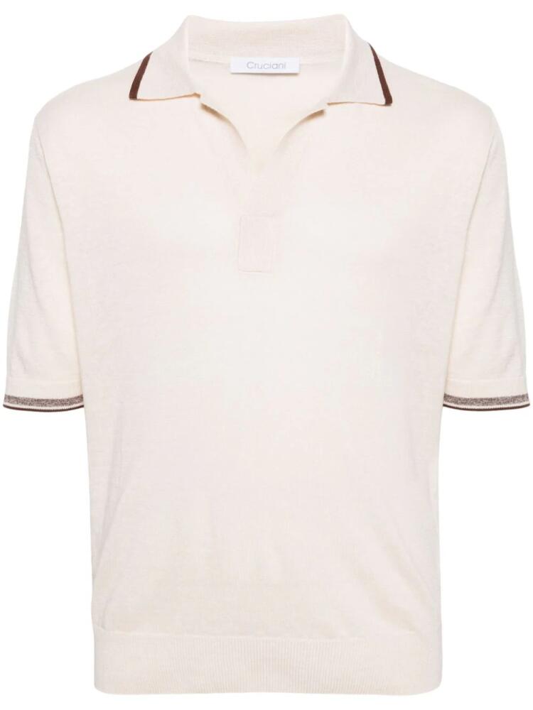 Cruciani V-neck linen-blend polo shirt - Neutrals Cover