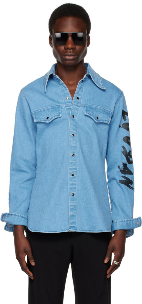 LU'U DAN Blue Printed Denim Shirt Cover