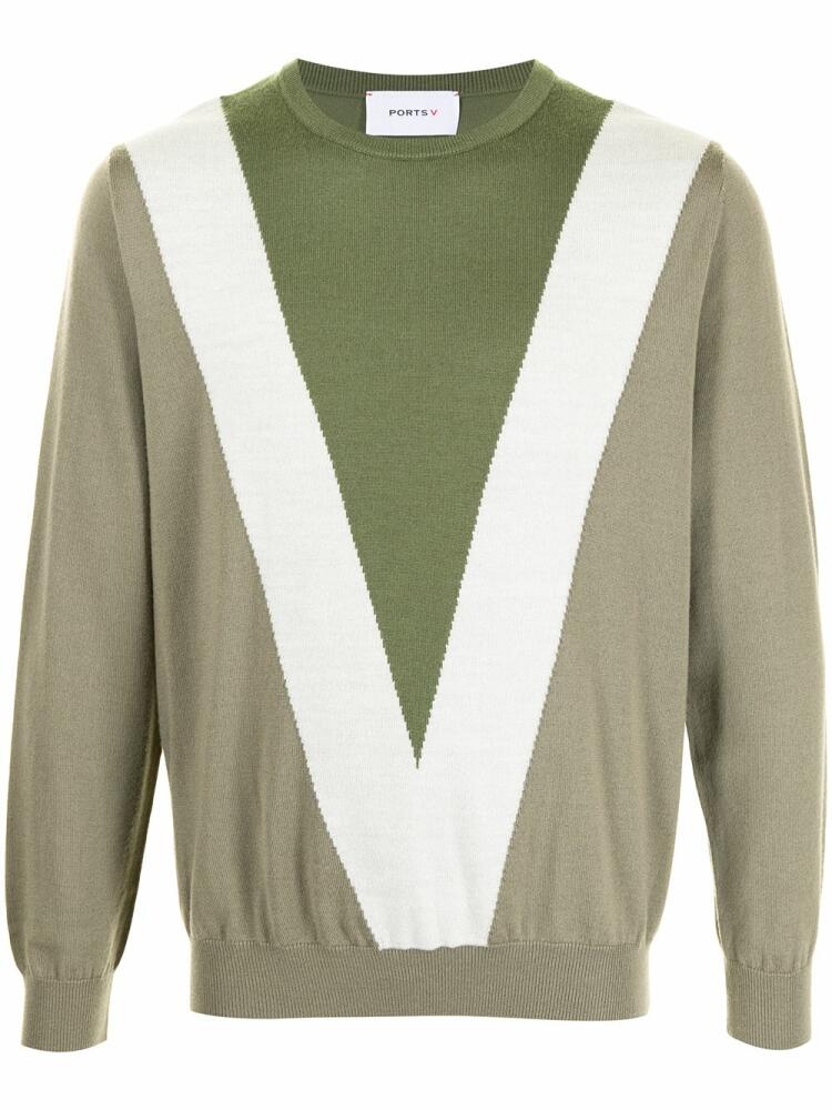 Ports V V intarsia crew neck jumper - Green Cover