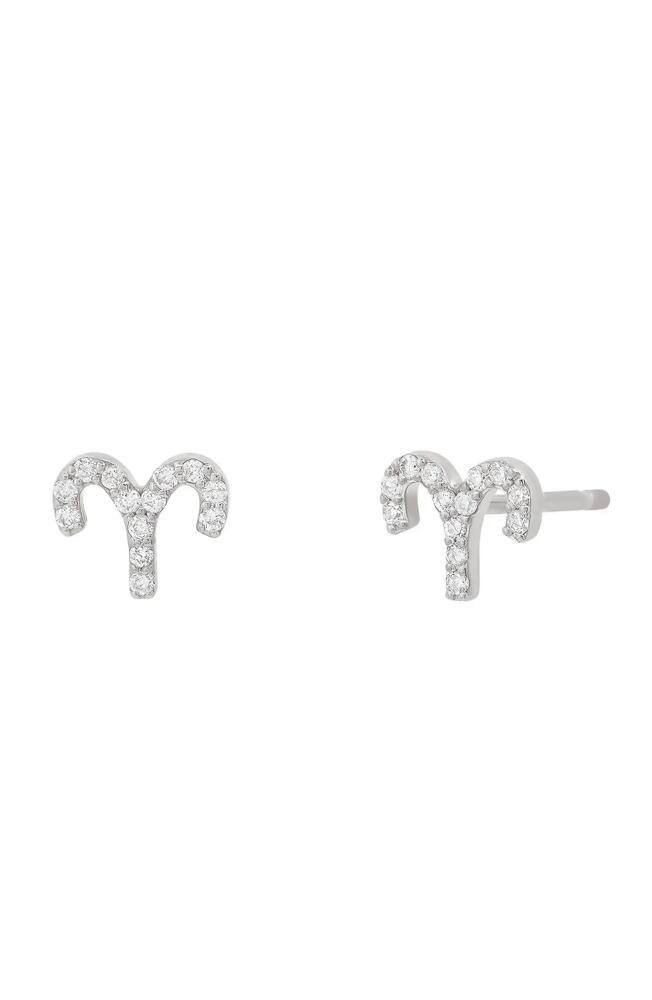 BYCHARI Zodiac Diamond Stud Earrings in 14K White Gold - Aries Cover