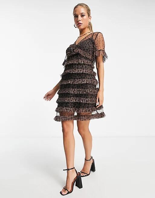 Never Fully Dressed tiered mesh mini dress in leopard Cover