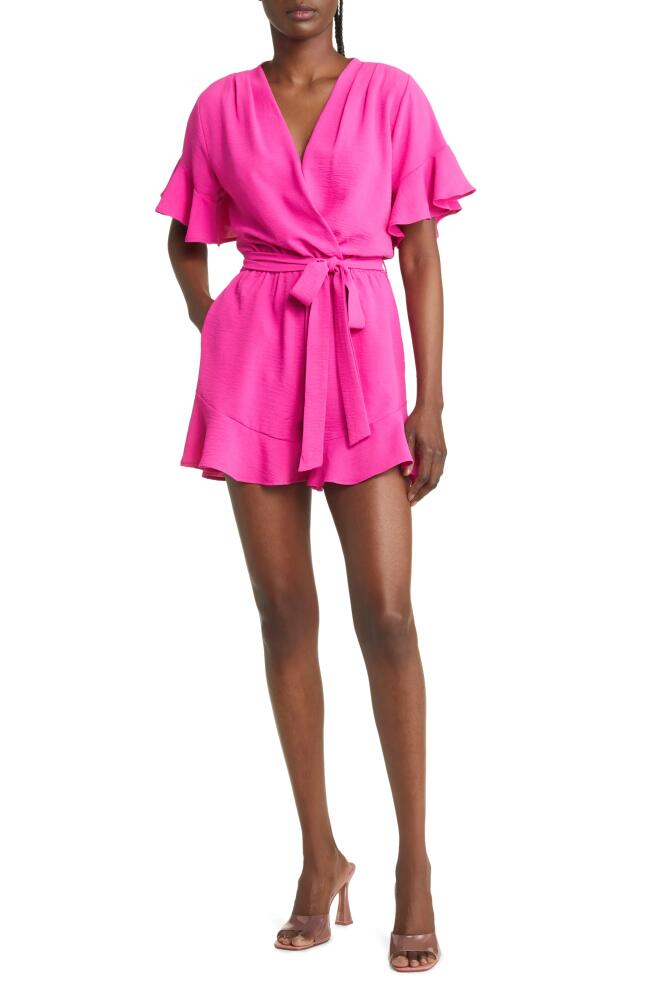 Fraiche by J Surplice Flutter Sleeve Romper in Pink Cover