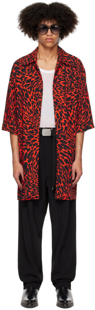 LU'U DAN Red & Black Psychedelic Leopard Shirt Cover