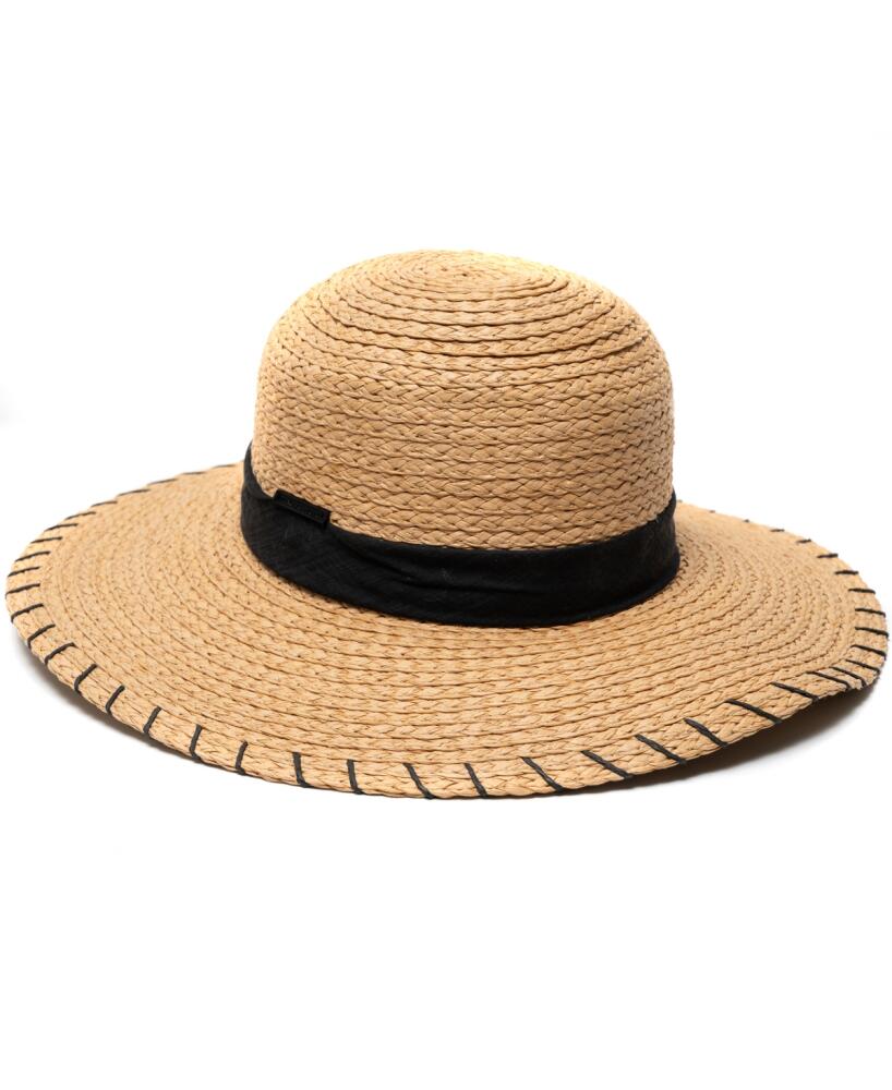 Vince Camuto Straw Boater Hat with Whipstitch Edge - Tan Cover