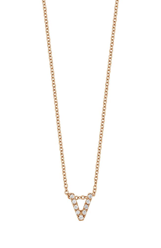 Bony Levy 18k Gold Pavé Diamond Initial Pendant Necklace in Rose Gold - V Cover