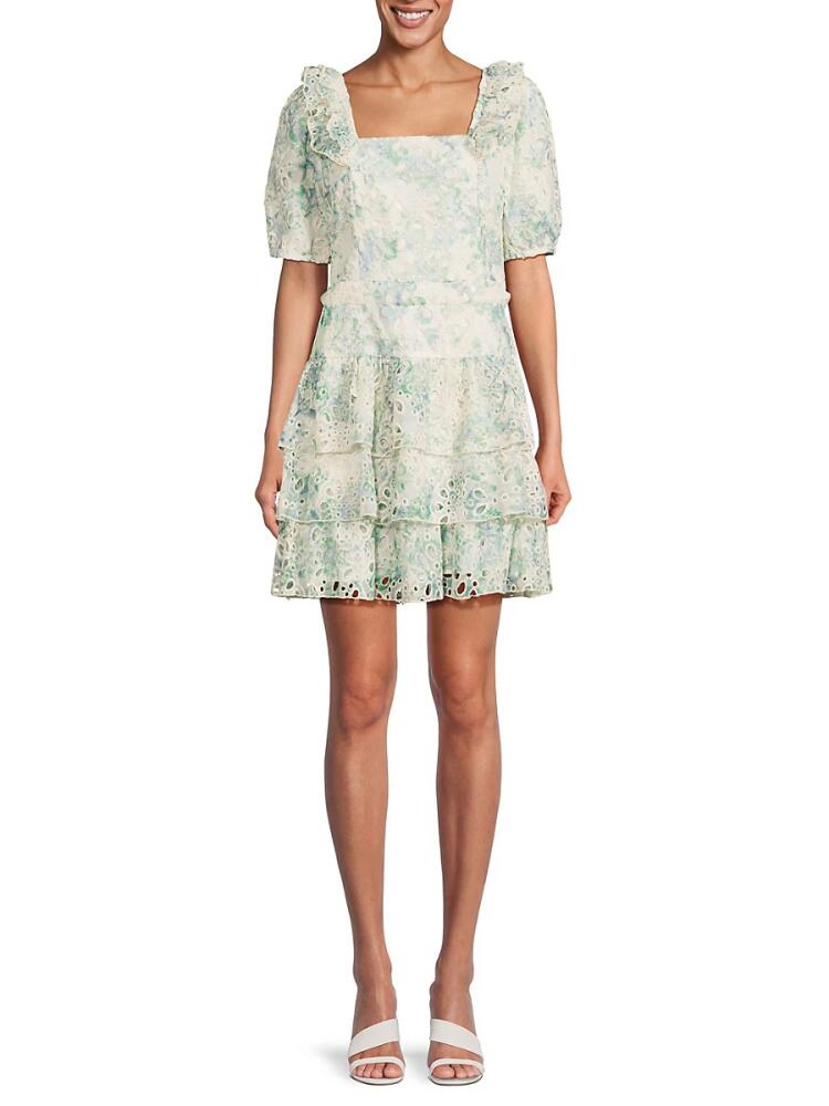 Adelyn Rae Women's Schiffli Mini Tiered Dress - Aqua Cover