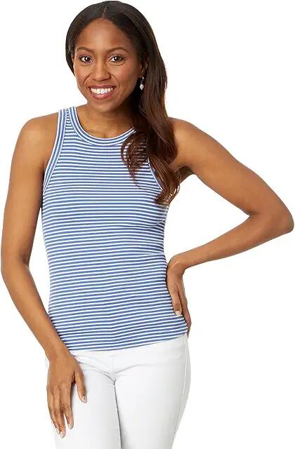 NIC+ZOE Striped Rib Knit High Neck Tank (Blue Multi) Women's Clothing Cover