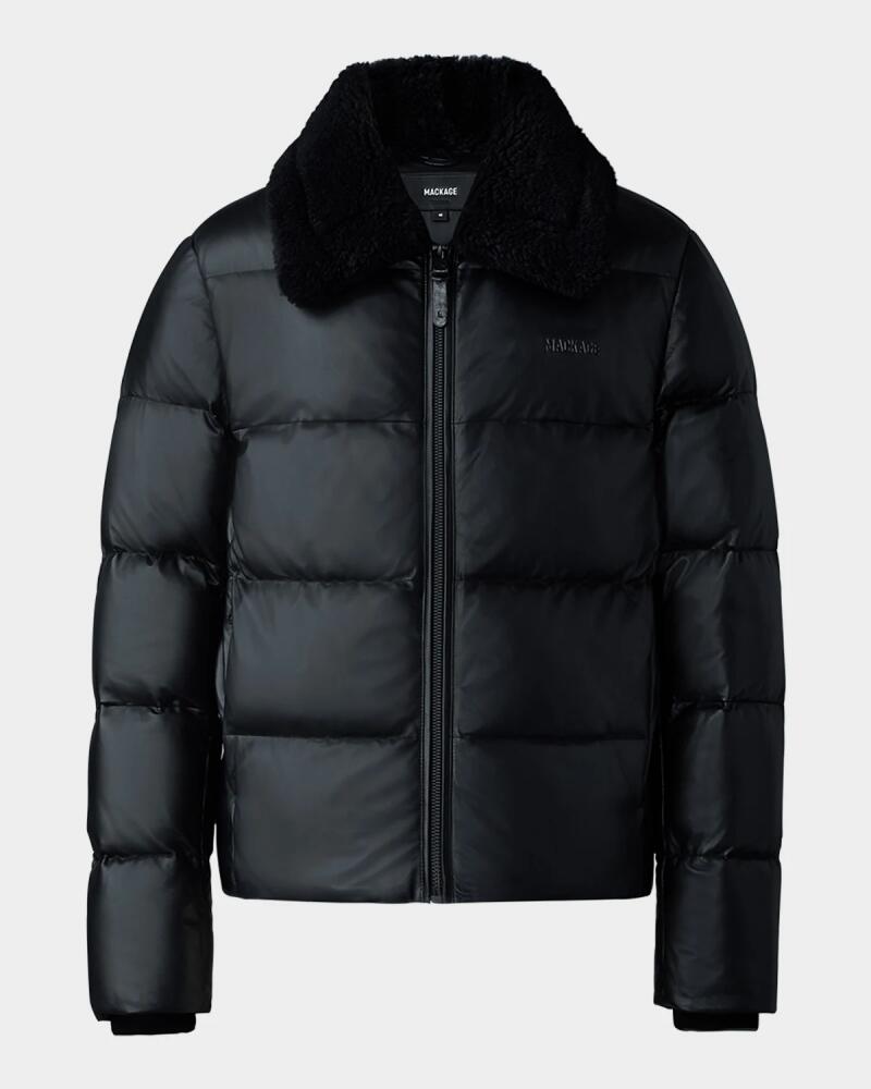 Mackage Men's Kyrie Leather Down Jacket with Shearling Collar Cover