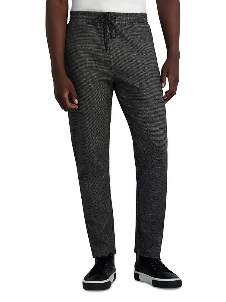 Karl Lagerfeld Paris Men's Slim Fit Textured Track Pants - Grey Black Cover