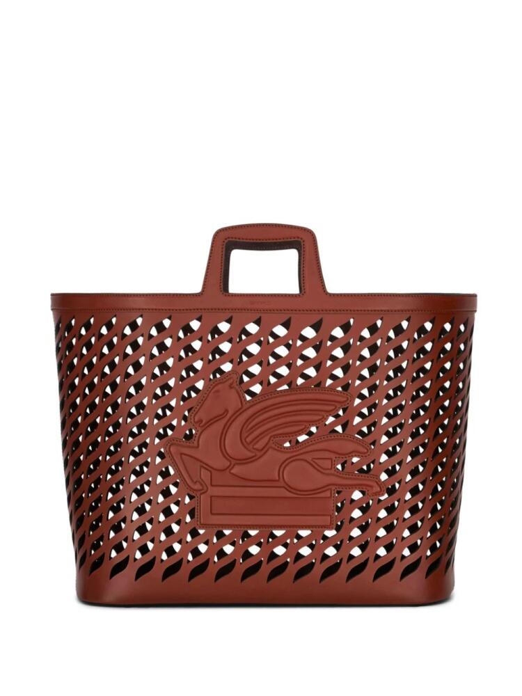 ETRO Pegaso-appliqué perforated tote bag - Brown Cover