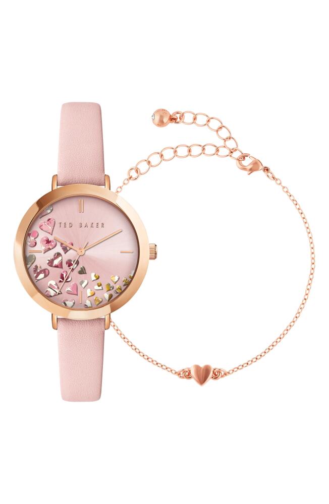 Ted Baker London Ammy Hearts Leather Strap Watch & Bracelet Set, 34mm in Pink Cover