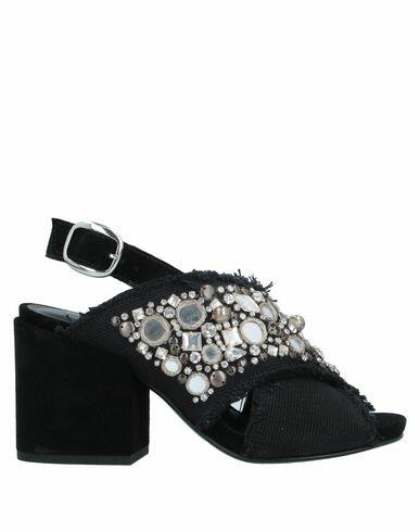 Elena Iachi Woman Sandals Black Leather, Textile fibers Cover