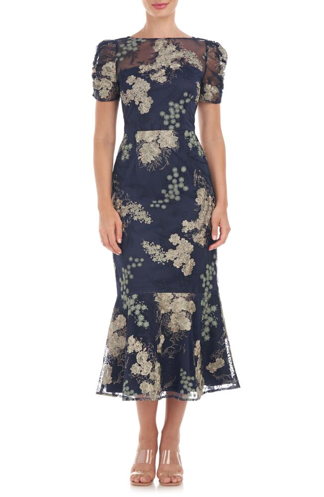 JS Collections Hope Floral Embroidered Cocktail Dress in Navy/Jade Cover