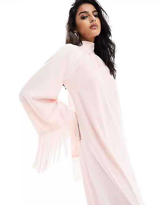 Pretty Lavish one shoulder fringe maxi dress in blush-Pink Cover