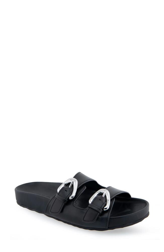 Aerosoles Link Buckle Slide Sandal in Black Leather Cover