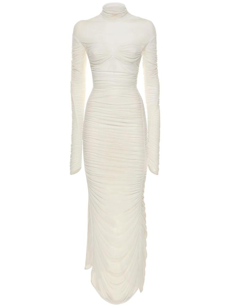 MUGLER Draped Mesh Maxi Dress Cover