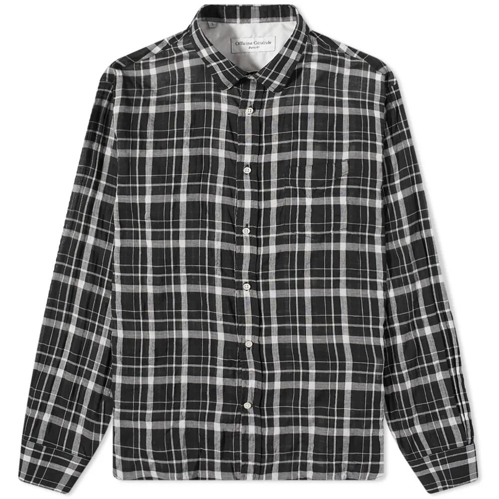 Officine Generale Men's Lipp Japanese Cotton Check Shirt in Black/White Cover