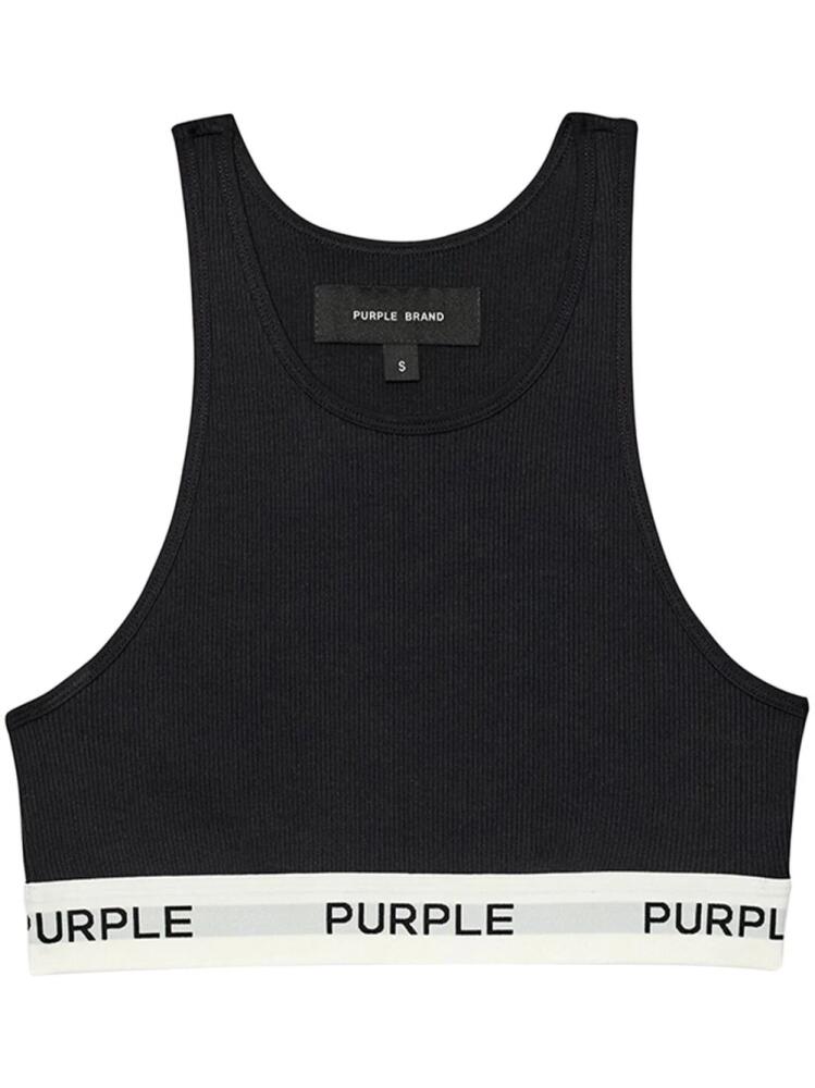 Purple Brand logo-tape cotton sports bra - Black Cover