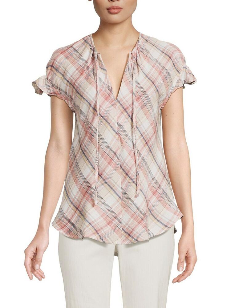 Renee C. Women's Plaid Keyhole Top - Pink Cover