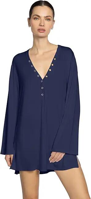 Robin Piccone Amy Long Sleeve Tunic (Navy) Women's Dress Cover