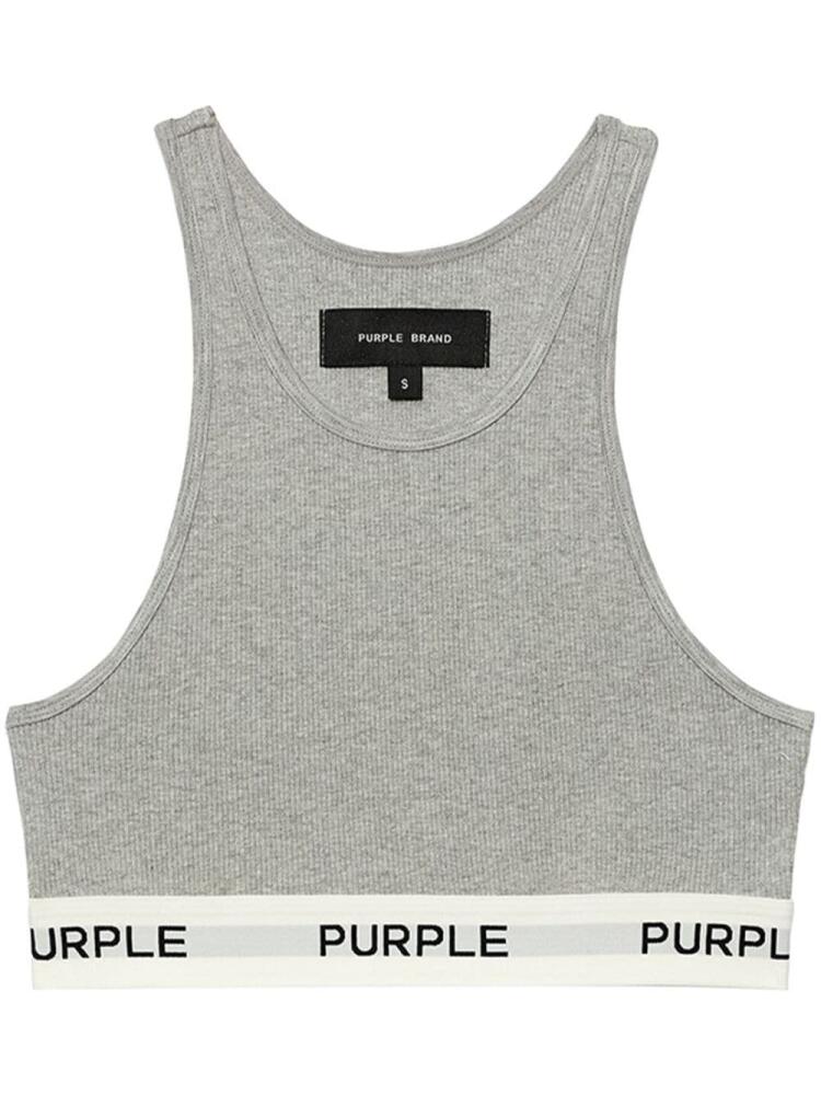 Purple Brand logo-tape cotton sports bra - Grey Cover