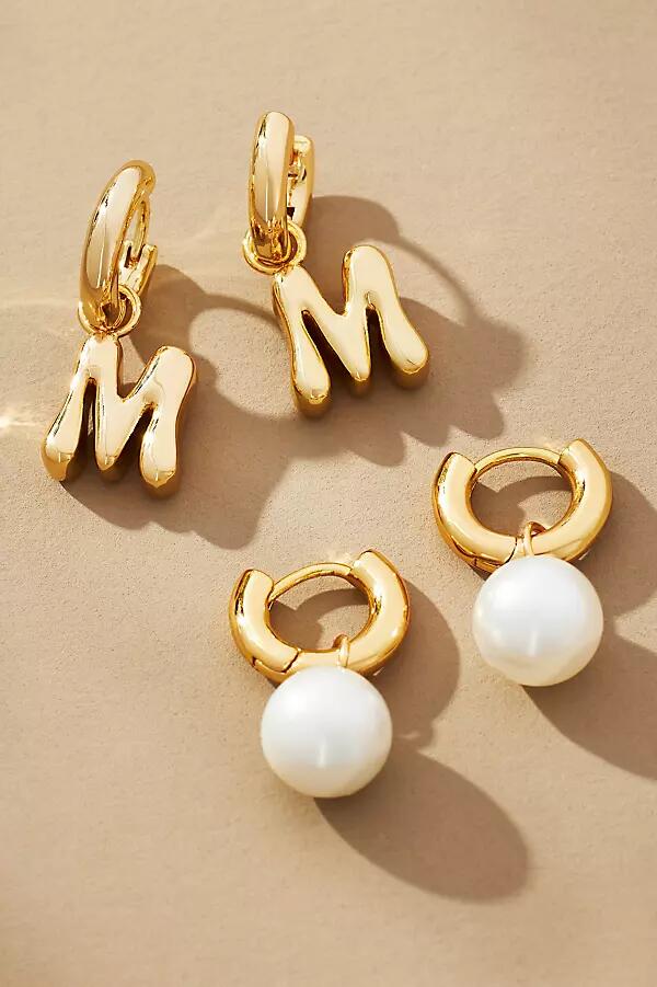 By Anthropologie Bubble Letter Monogram and Pearl Earrings, Set of 2 Cover