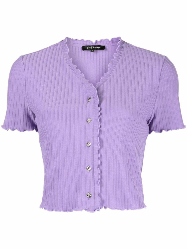 tout a coup ribbed-knit ruffled-detail cardigan - Purple Cover