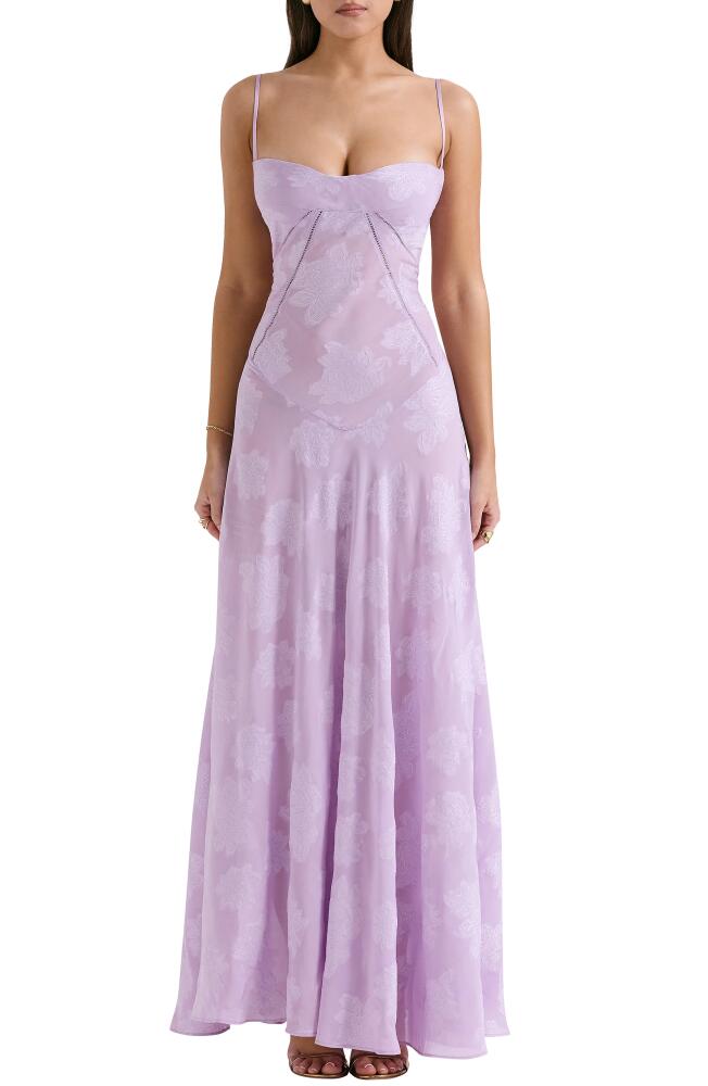 HOUSE OF CB Seren Blush Sheer Lace-Up Back Gown in Orchid Bloom Cover