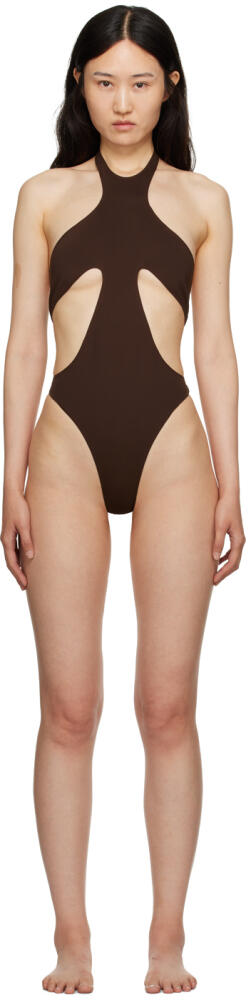 Mugler Brown Cutout Swimsuit Cover