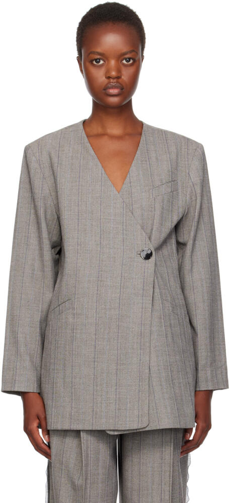 GANNI Gray Relaxed-Fit Blazer Cover