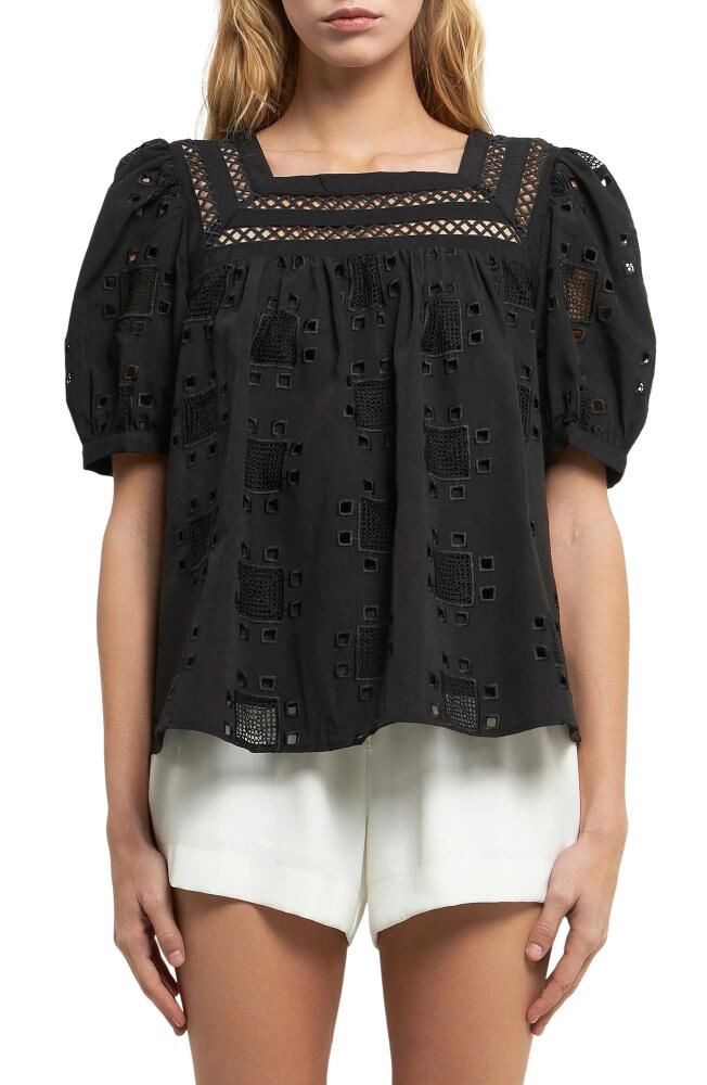 English Factory Eyelet Puff Sleeve Top in Black Cover