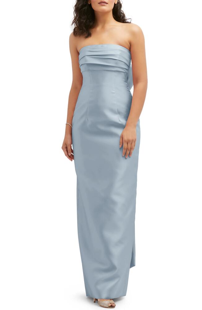 Alfred Sung Strapless Bow Back Satin Column Gown in Mist Cover