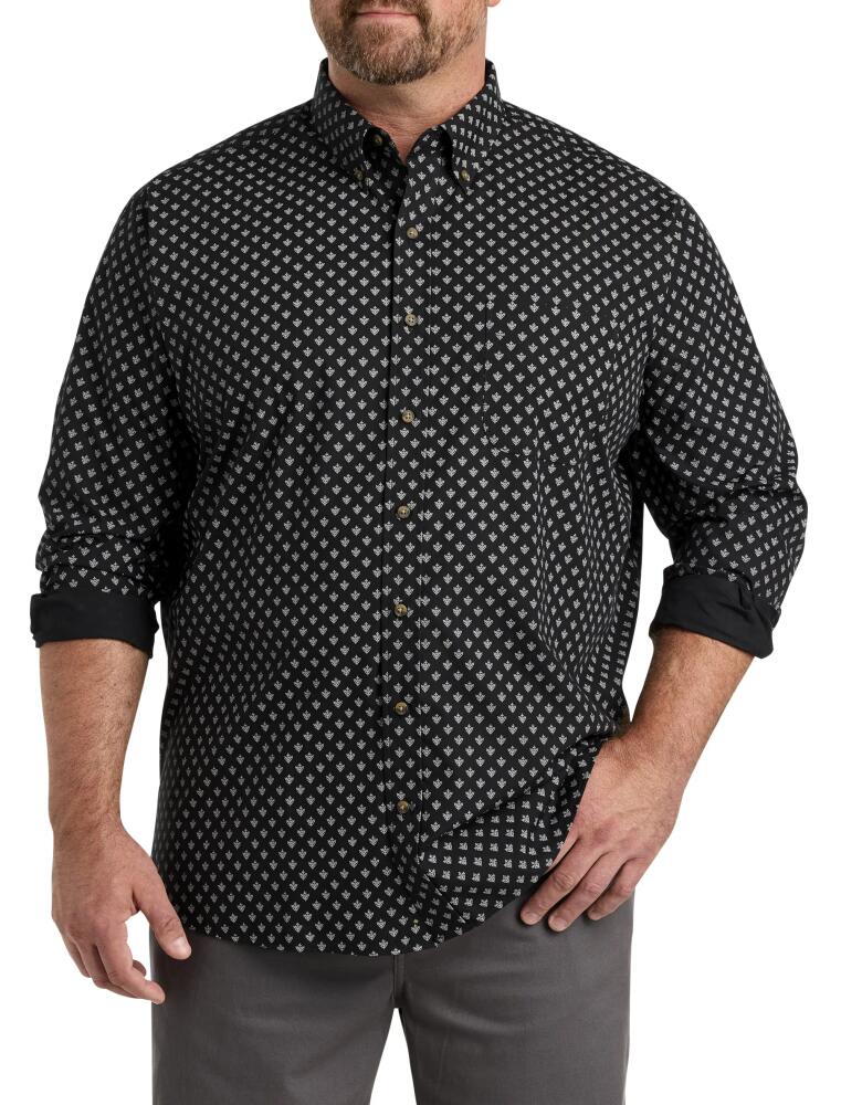 Harbor Bay by DXL Easy-Care Medallion Print Sport Shirt in Black/grey Cover