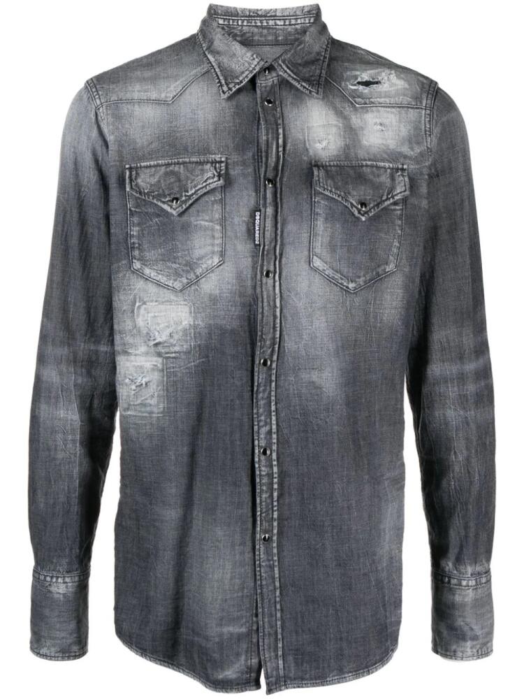 DSQUARED2 Classic Western distressed denim shirt - Grey Cover