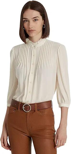 LAUREN Ralph Lauren Pleated Georgette Blouse (Mascarpone Cream) Women's Clothing Cover