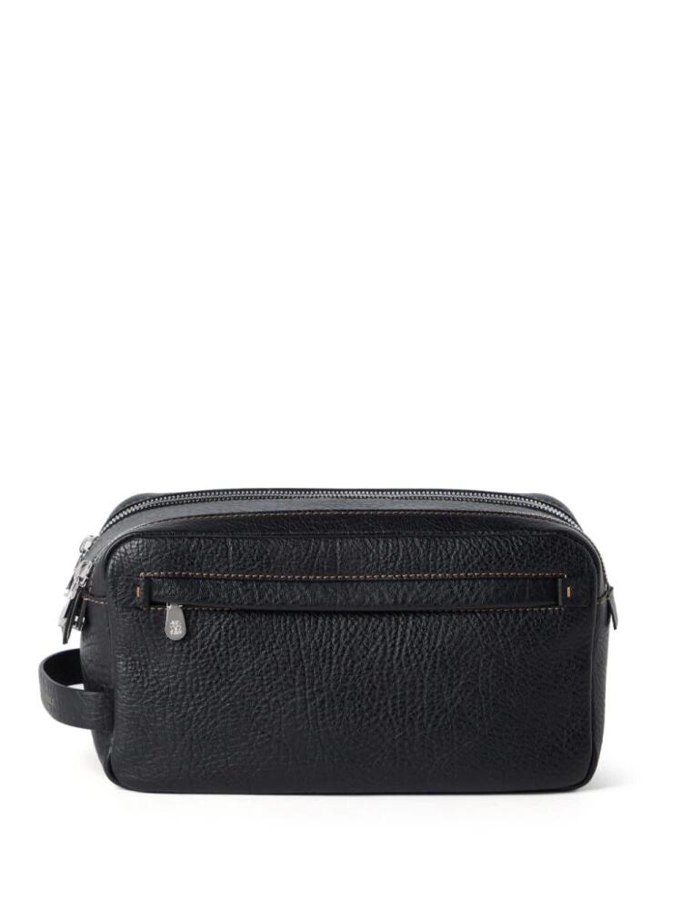 Brunello Cucinelli logo-engraved leather wash bag - Black Cover