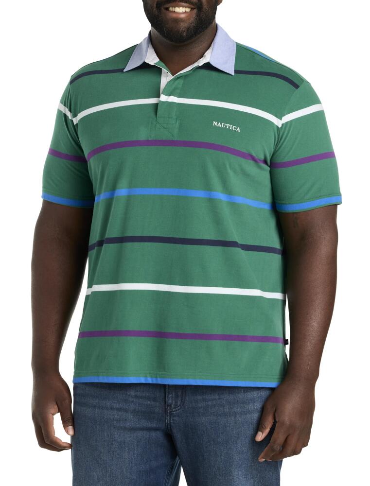 Nautica Striped Rugby Polo Shirt in Greenleaf Cover