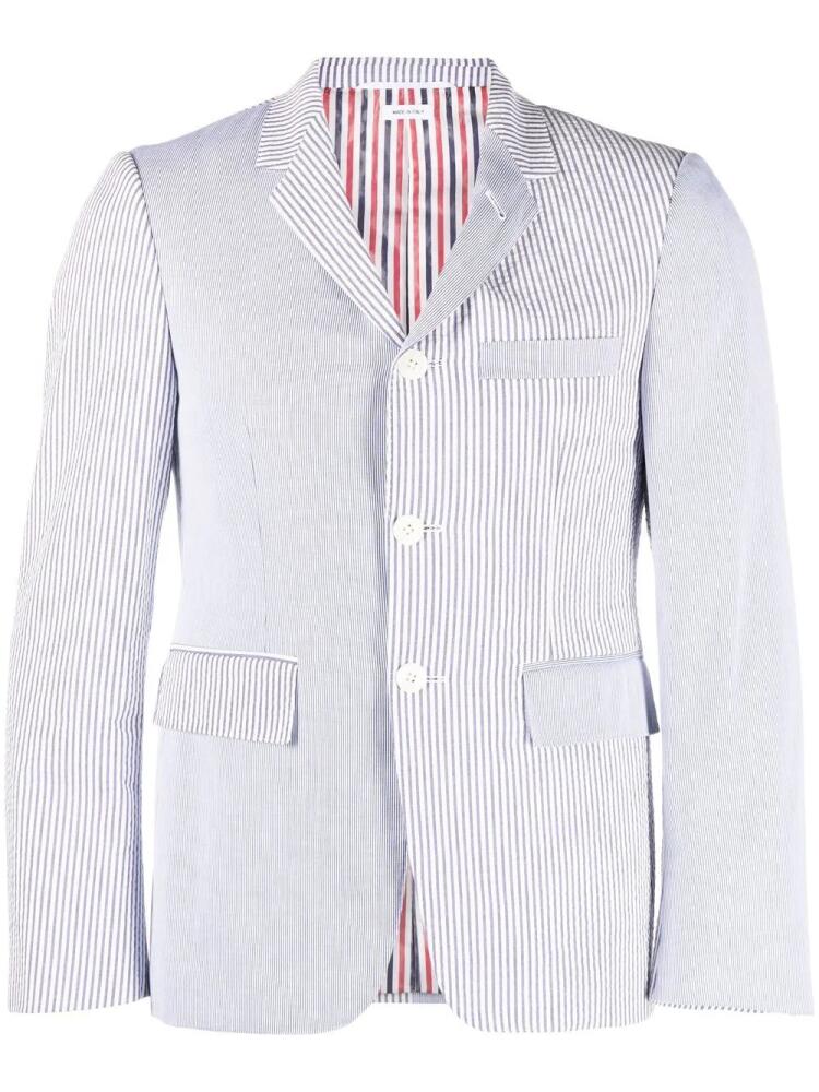 Thom Browne seersucker patchwork tailored blazer - Blue Cover