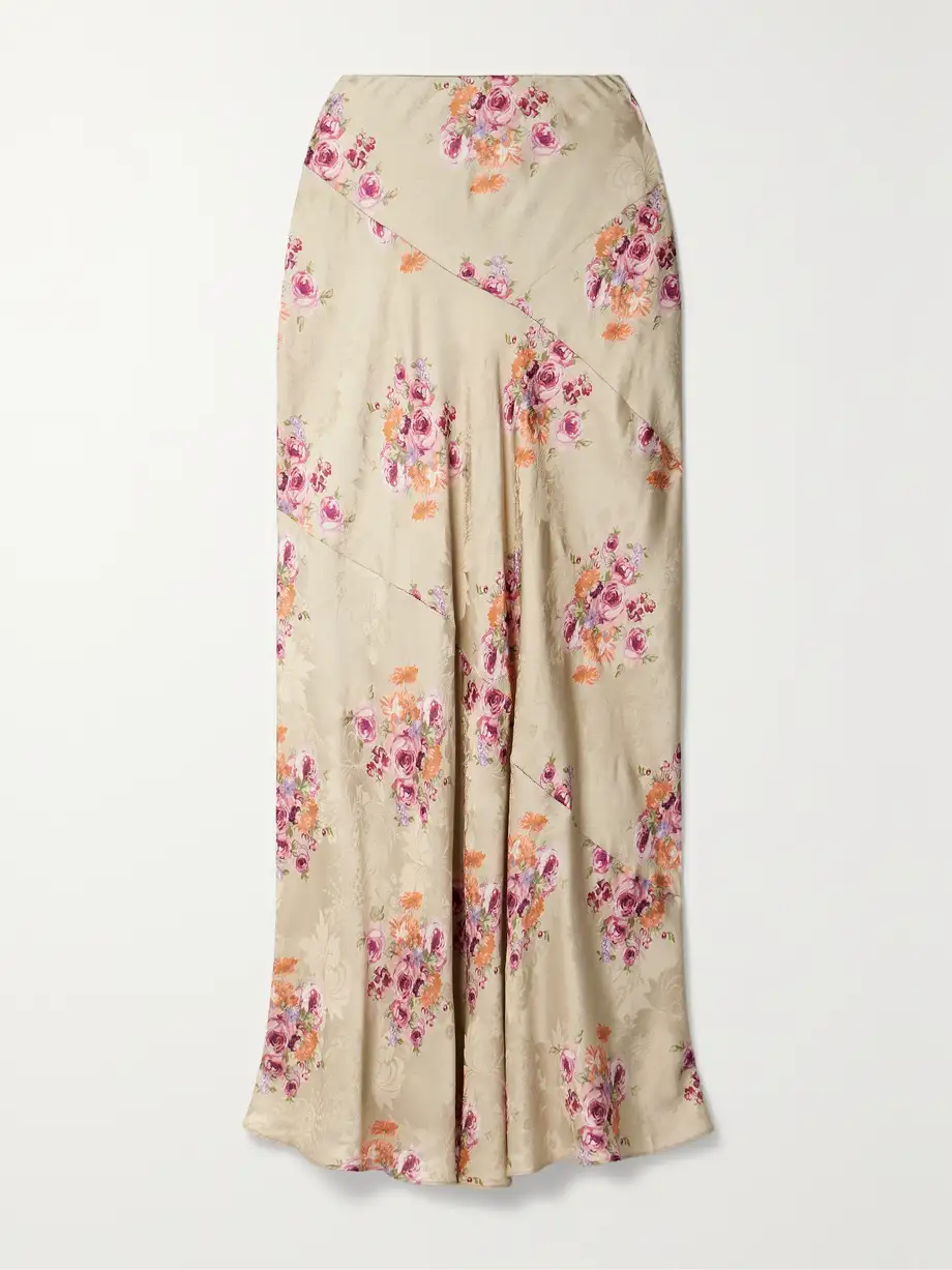 LoveShackFancy - Booker Floral-print Satin-jacquard Maxi Skirt - Neutrals Cover