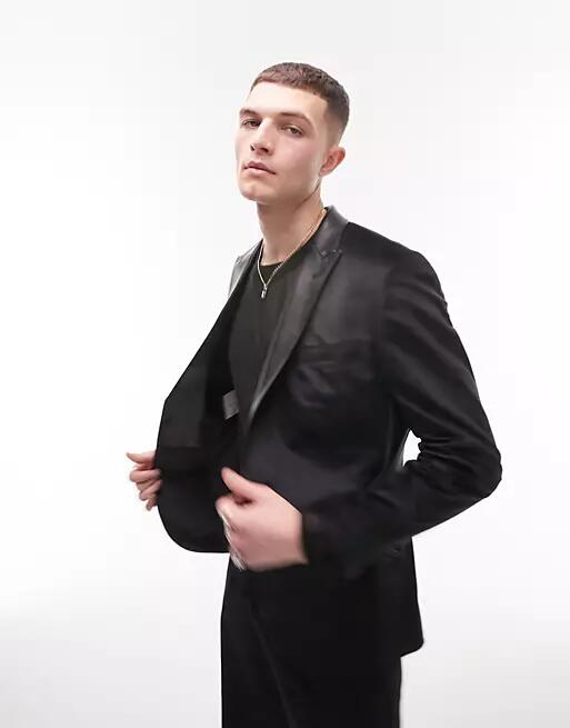 Topman skinny velvet blazer in black Cover