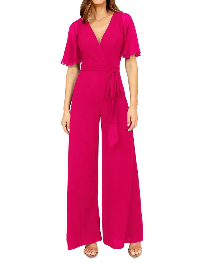 Rene Ruiz Collection Women's Surplice Wide Leg Jumpsuit - Deep Pink Cover