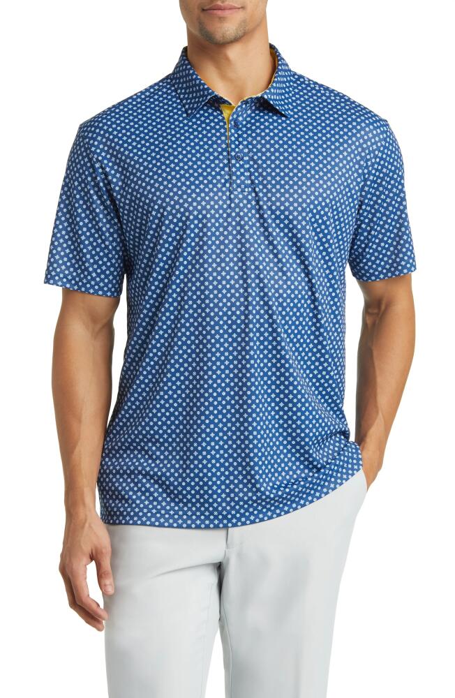 Swannies Hazelwood Modern Fit Foulard Print Performance Golf Polo in Navy-Lemon Cover