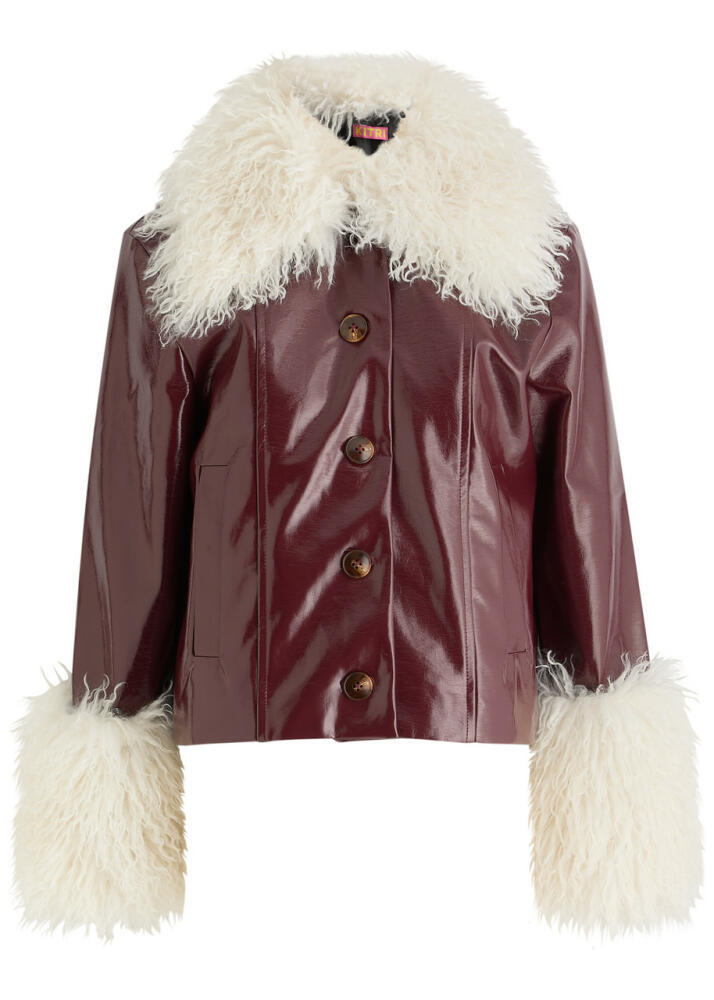 Kitri Bonnie Faux Shearling-trimmed Vinyl Jacket - Burgundy Cover