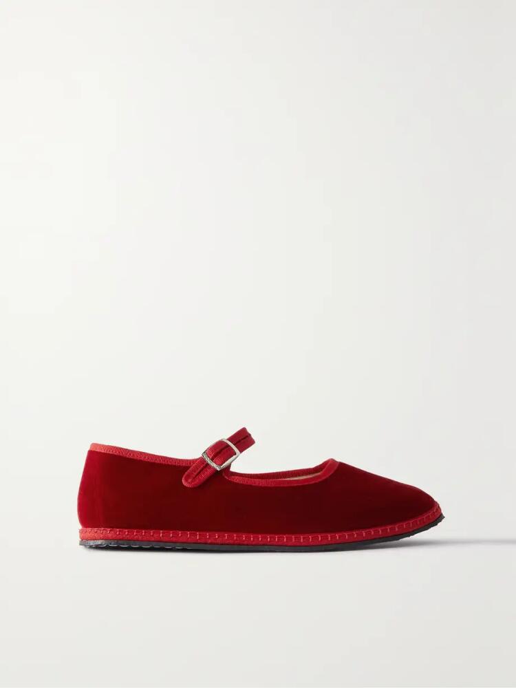 Vibi Venezia - Grosgrain-trimmed Velvet Mary Jane Slippers - Red Cover