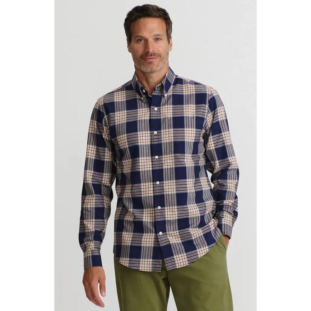 Lands' End Traditional Fit No Iron Twill Shirt in Deep Sea Navy/burgundy Plaid Cover